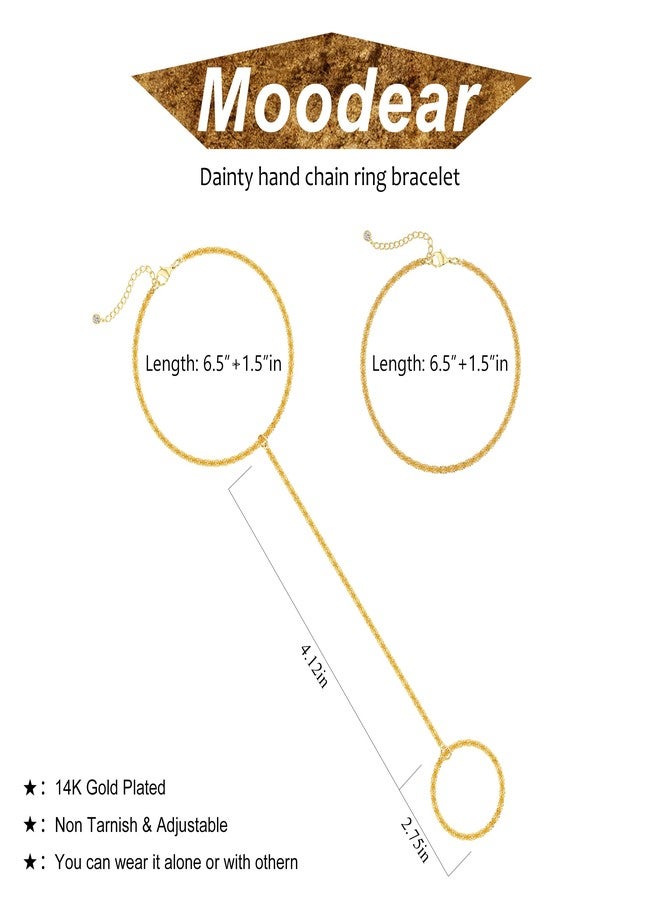 Moodear Gold Plated Hand Chain for Women - Dainty 14K Gold Plated Ring Bracelet Cute Adjustable Sparking Link Chain Layered Bracelets Non Tarnish Trendy Jewelry Gift - Image 5